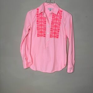 JCrew Embroidered Long Sleeve Popover Shirt Top Neon Stripe Women's Size 0